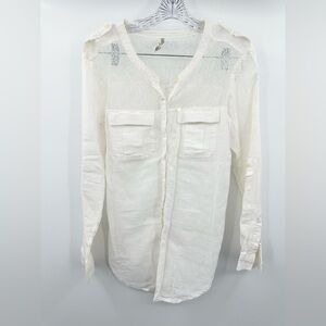 Free People Women's White Linen/Cotton Button Down Lace Details Size Small
